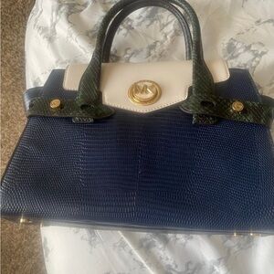 MICHAEL Michael Kors Blue and Green Shoulder Bag with Gold Accents